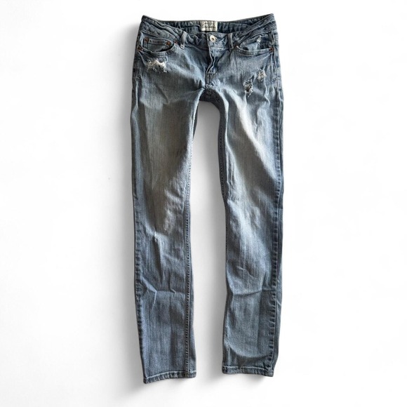 Aeropostale Denim - Aeropostale Bayla Skinny Jeans Womens 3/4 Light Wash Low Rise Distressed Y2K
